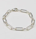 925 Sterling Silver Solid Oblong Linked Bracelet: One Longer Link With a Diamond Cut smaller Link