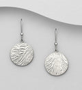925 Sterling Silver Solid Round Disk Drop Earrings  Hammered Finish