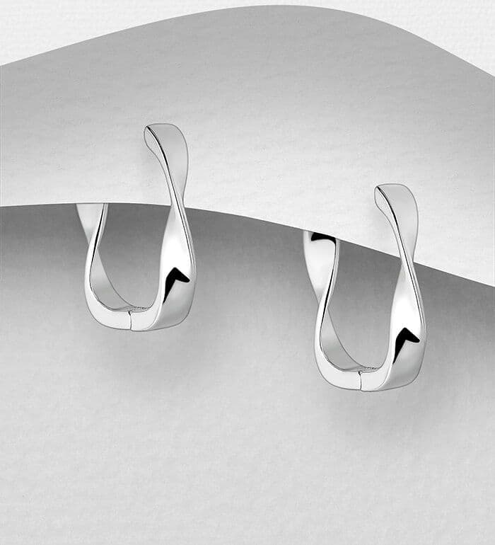 925 Sterling Silver Square Hinged Twist Hoop Earrings