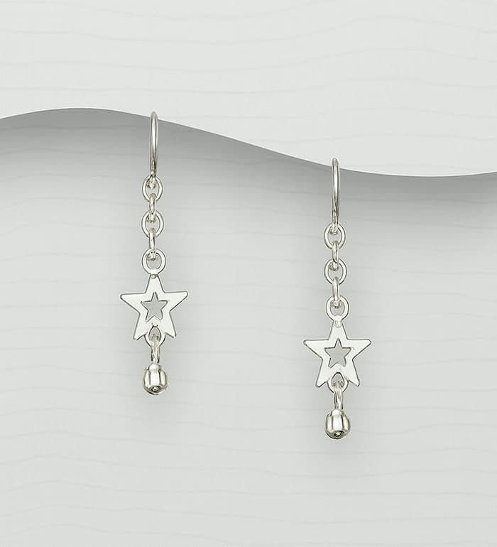 925 Sterling Silver Star & Ball Drop Stud Earrings  Playful Shine with Elegant Movement