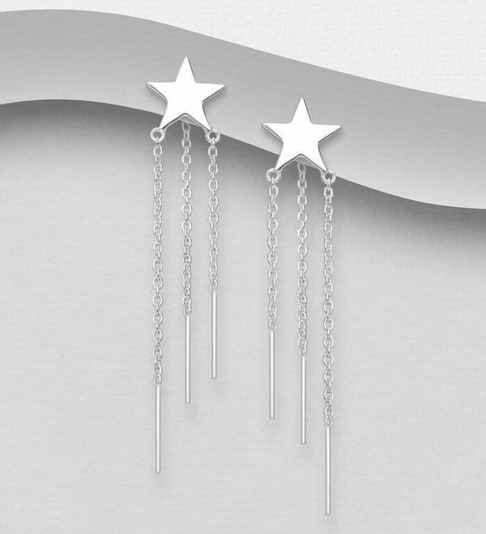 925 Sterling Silver Star/Chain & Push-Back/Stud Drop Earrings