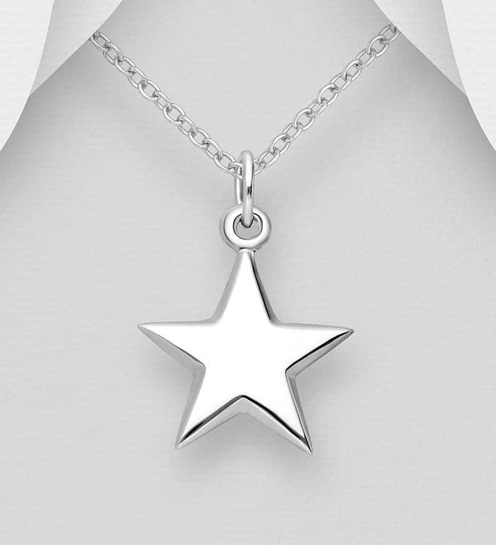 925 Sterling Silver Star Plain/Polished Pendant & Chain - Perfect for daily wear or special occasion