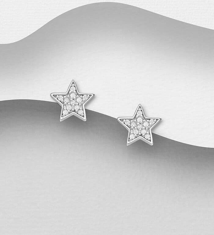 925 Sterling Silver Star Stud Earrings Set with CZ Simulated Diamonds -  A touch of elegance