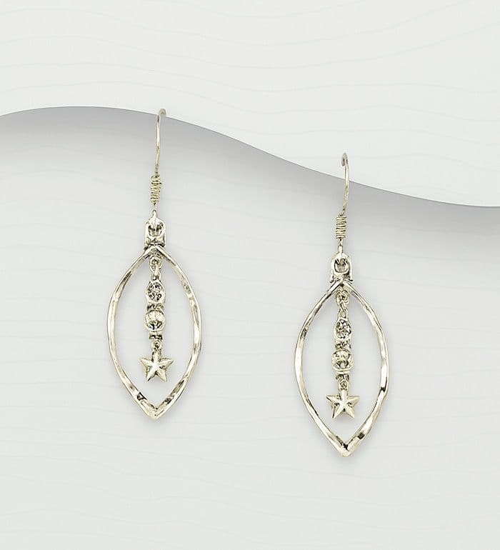 925 Sterling Silver Star Suspended in Open Oval Stud Earrings  Celestial Beauty with Modern Eleganc