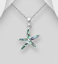 925 Sterling Silver Starfish Pendant Decorated with Genuine Abalone Shell