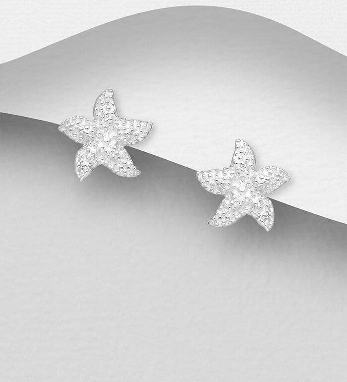 925 Sterling Silver Starfish Push-Back Earrings With Rough Effect Finish