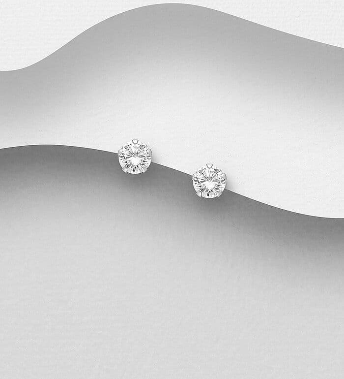 925 Sterling Silver Stud Earring Available  With a 3, 5 & 7mm Round Simulated Diamond