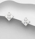 925 Sterling Silver Stud Earring Set With a 6 mm Square Simulated Diamond