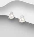 925 Sterling Silver Stud Earrings, Decorated with Freshwater Pearls and CZ Simulated Diamonds