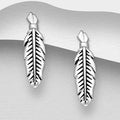 925 Sterling Silver Stunning Feather Push-Back Earrings with Coloured Enamel Decoration