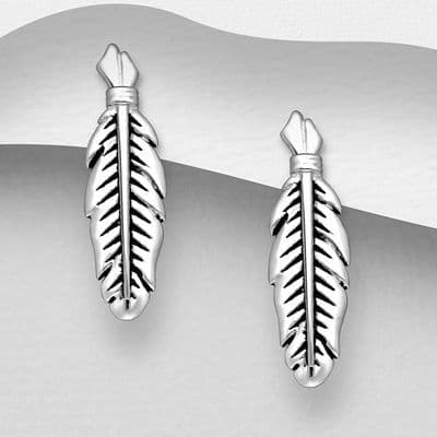 925 Sterling Silver Stunning Feather Push-Back Earrings with Coloured Enamel Decoration