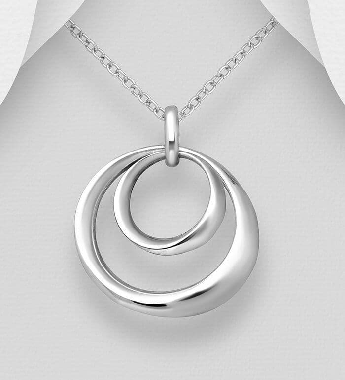 925 Sterling Silver Stunning Hand Crafted Two Solid Oval Links Pendant & Chain