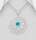 925 Sterling Silver Stunning Lotus Pendant & Chain, adorned with Green Resin