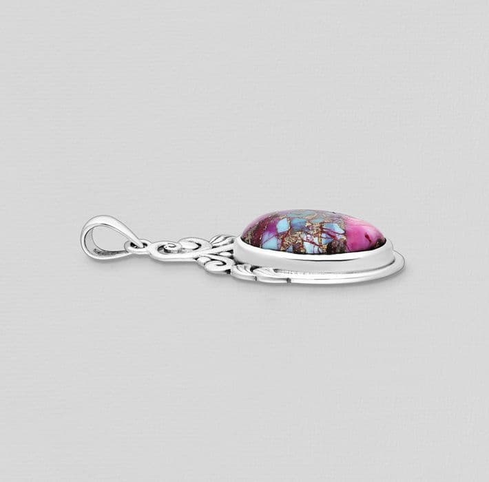 925 Sterling Silver Swirl Pendant/Chain, Decorated with  Reconstructed Copper Turquoise