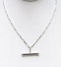 925 Sterling Silver T Bar Necklace  With Figaro Links Necklace