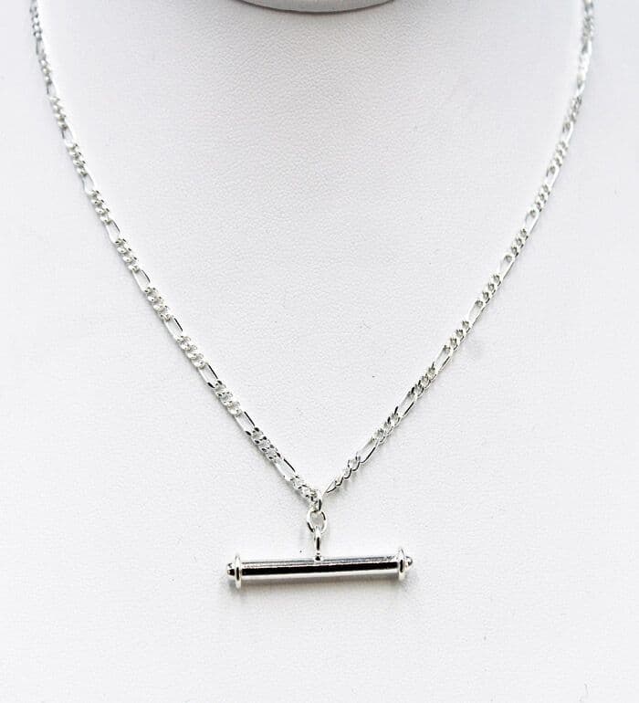 925 Sterling Silver T Bar Necklace  With Figaro Links Necklace