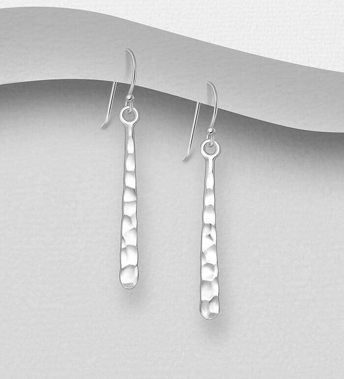 925 Sterling Silver Tapered Hammered Hook/Drop Earrings