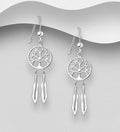 925 Sterling Silver Tree of Life  Dream Catcher Hook/Drop Earrings