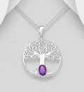 925 Sterling Silver Tree of Life Pendant & Chain, Decorated with a Amethyst Gemstone
