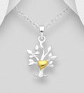 925 Sterling Silver Tree of Life Pendant & Chain, Heart Plated with 18K Yellow Gold