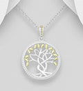 925 Sterling Silver Tree of Life Pendant & Chain, Leaves Plated with 18K Yellow Gold