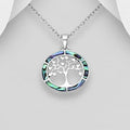 925 Sterling Silver Tree Of Life Pendant & Chain, Decorated with Abalone Shell