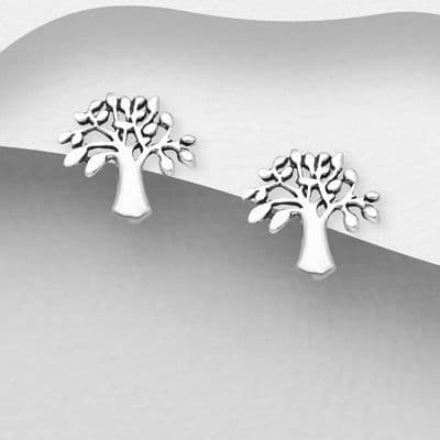 925 Sterling Silver Tree of Life Stud Earrings, In The Shape Of  An Oak  Tree