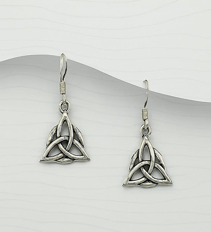 925 Sterling Silver Triangle Celtic Drop Earrings