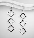 925 Sterling Silver Triple Diamond Drop/Hook Earrings  Polished Silver Finish