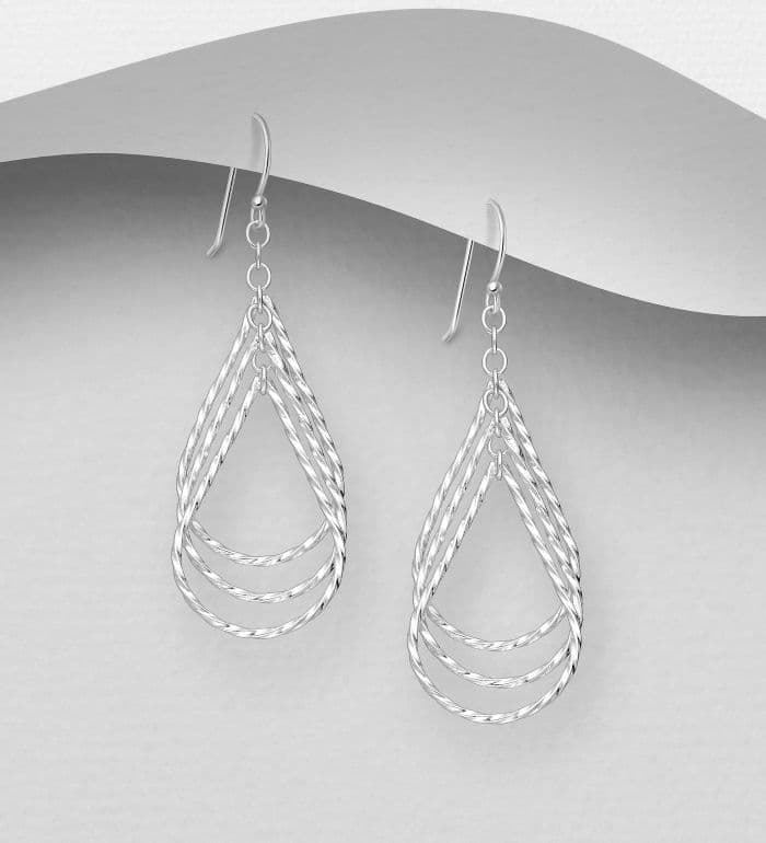 925 Sterling Silver Triple Twisted Pear Shape Hook/Drop Earrings