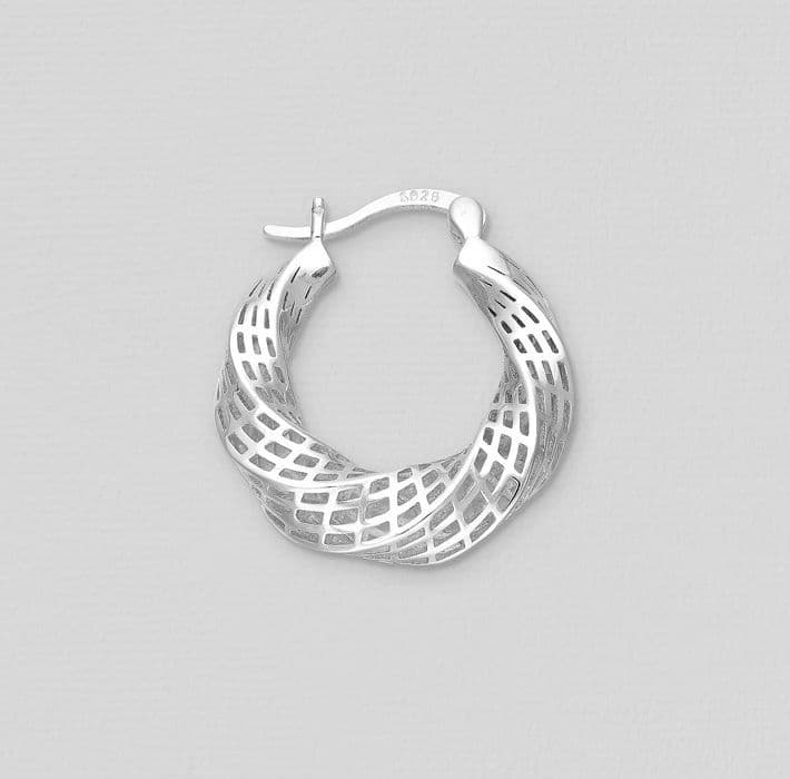 925 Sterling Silver twisted Filigree Hinged-Back Hoop Earrings