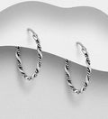 925 Sterling Silver Twisted Oxidised Hoop Earrings - 16 mm