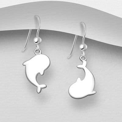 925 Sterling Silver Whale Hook Drop Earrings