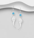 925 Sterling Silver Wings Hook Earrings, Decorated with Sky Blue Enamel