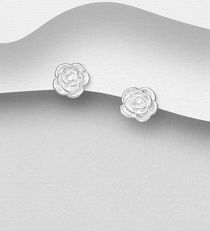 925 Sterling  Tiny Silver Rose Push-Back/Stud Earrings - Perfect For Girls First Earrings