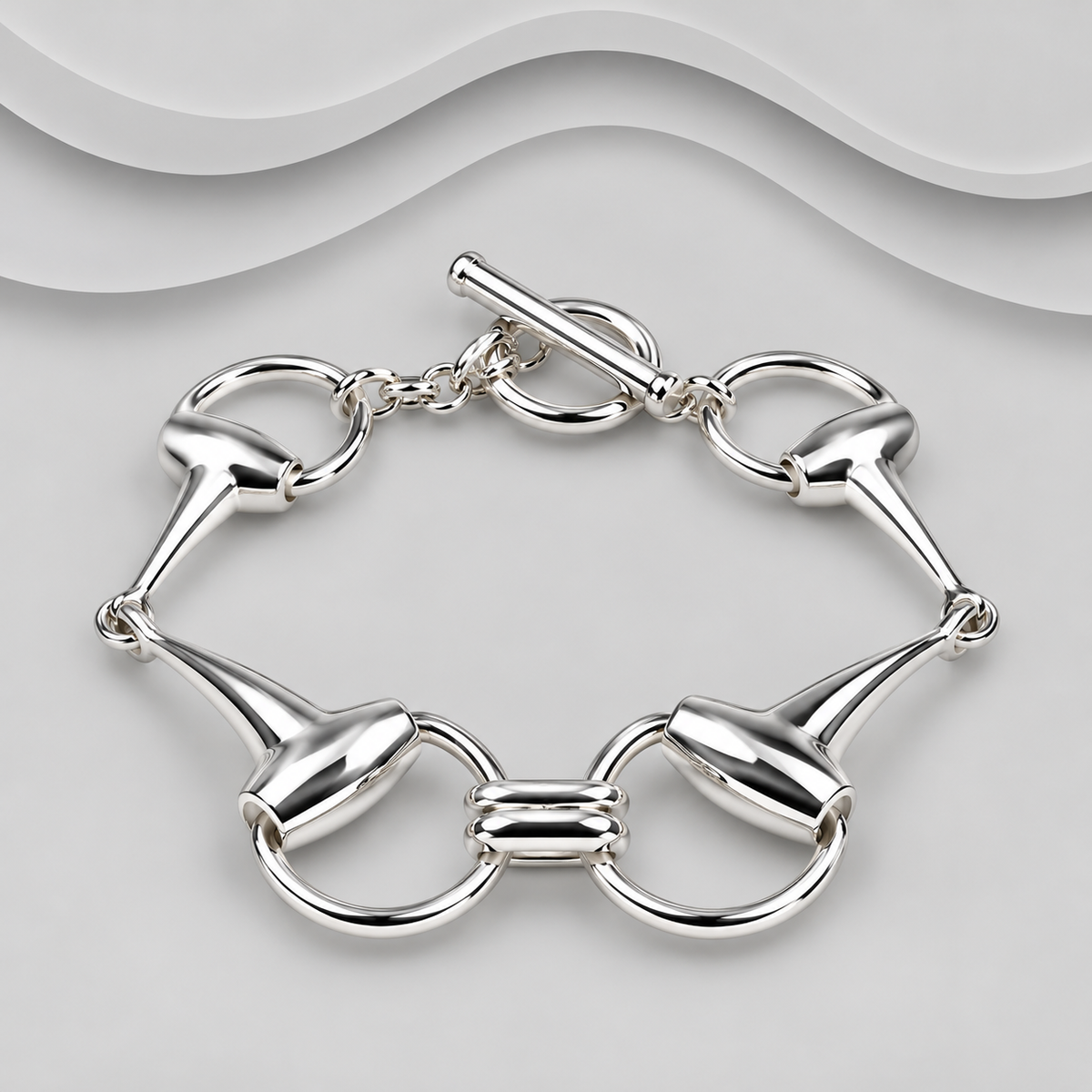 Solid Handcrafted 925 Sterling Silver Horse Bit Style Bracelet with T-Bar Clasp
