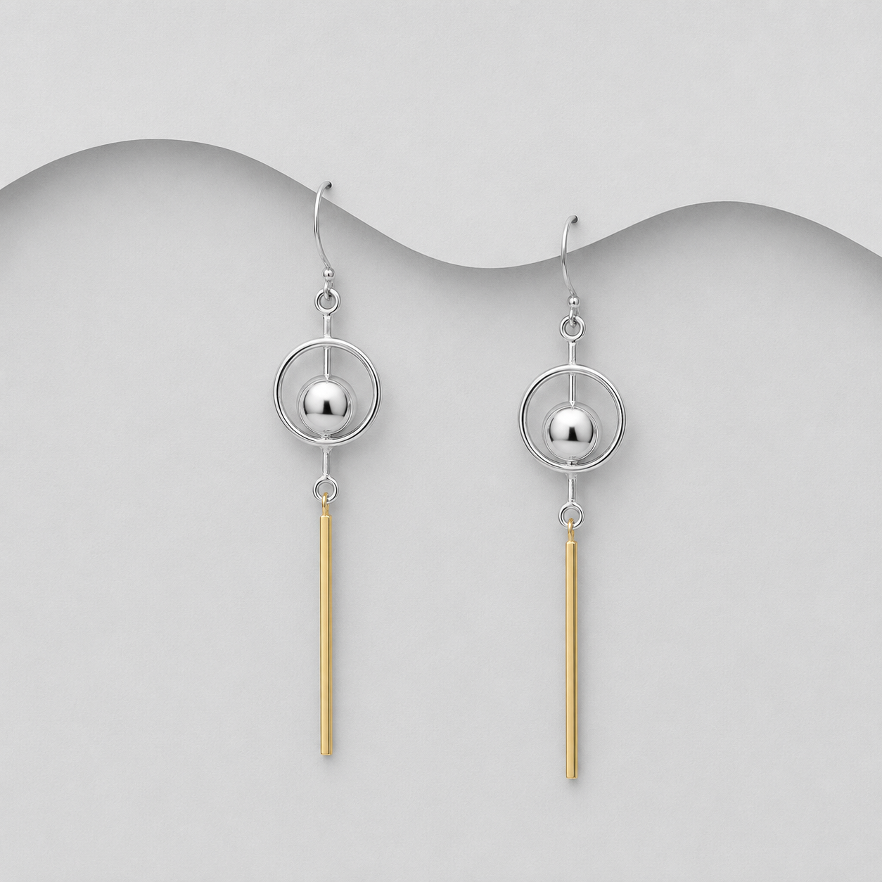 925 Sterling Silver & 18ct Yellow Gold Two Tone Drop Earrings