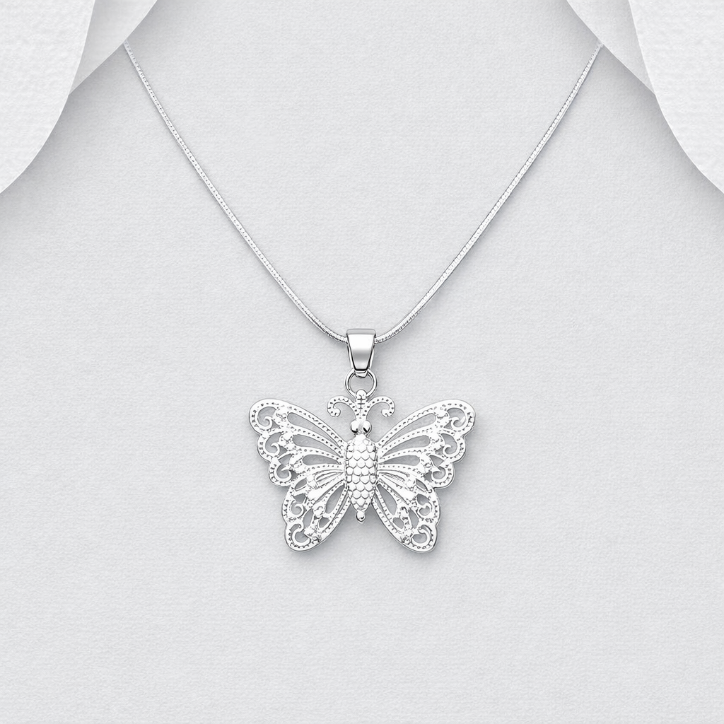 925 Sterling Silver Butterfly Pendant with Movable Wings & Chain - Exclusive Design