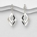 925 Sterling Silver Exquisite Square Hand Crafted Double Diamond Design Stud Push Backs/Drop Earring