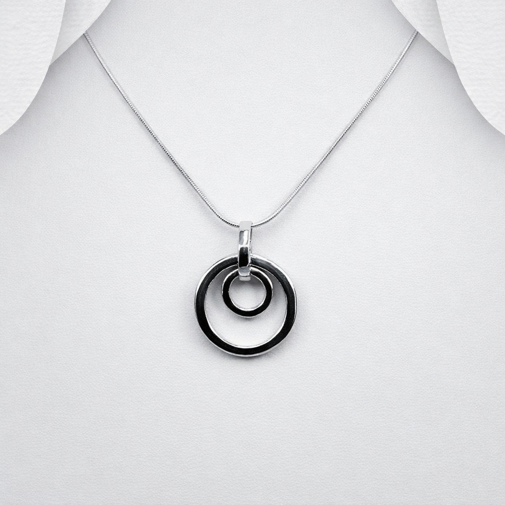 925 Sterling Silver Hand-Crafted Double Circle Pendant & Chain