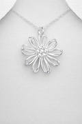 925 Sterling Silver Hand Crafted Flower Pendant & Chain