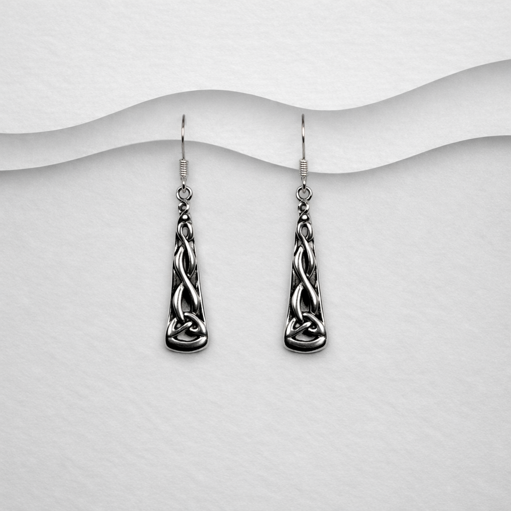 Celtic Knot Tapered Drop Earrings in 925 Sterling Silver