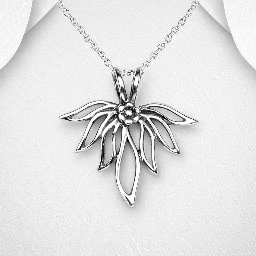 Hand Crafted 925 Sterling Silver Partial Flower Pendant & Chain — Exclusive