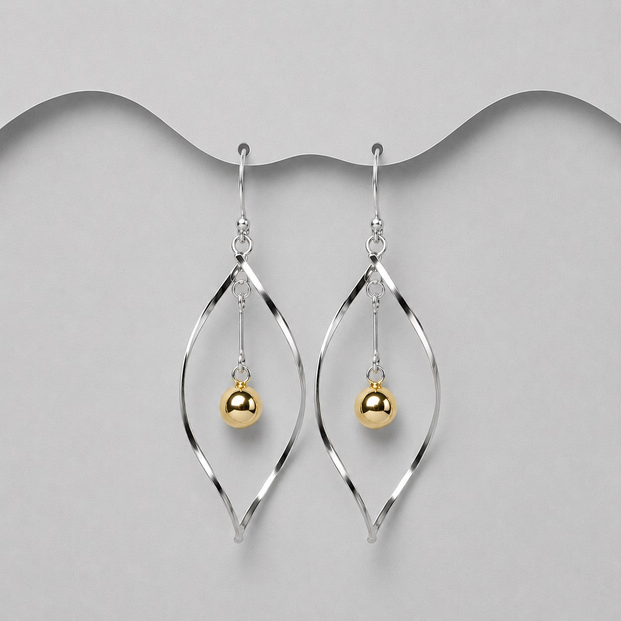 925 Sterling Silver Two Tone Twist Drop/Hook Earrings with Yellow Ball