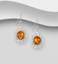 925 Sterling Silver Drop/Hook Earrings, Decorated with Stunning Baltic Amber