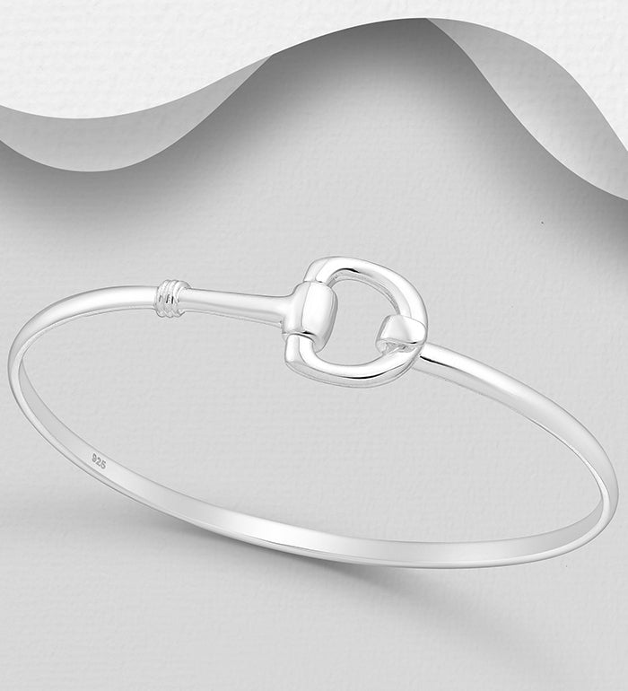 925 Sterling Silver Hand Crafted Equestrian Bangle:   Larger Single Bite