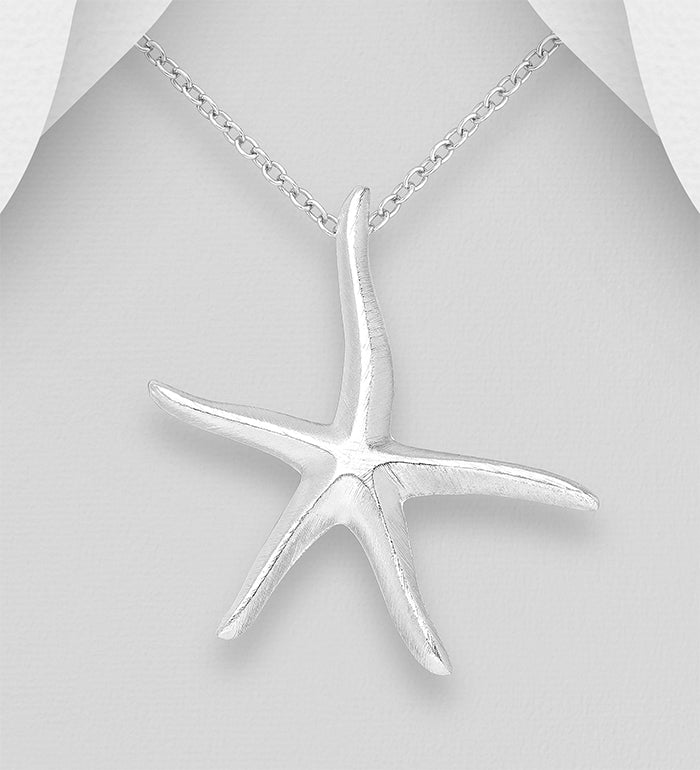 925 Sterling Silver Handcrafted Matte Starfish Pendant with Chain - Modern Design