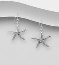 925 Sterling Silver Feathered Starfish Hook Drop Earrings