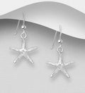925 Sterling Silver Frosted Starfish Hook/Drop Earrings