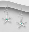 925 Sterling Silver Oxidized Starfish Earrings with Blue Tourmaline